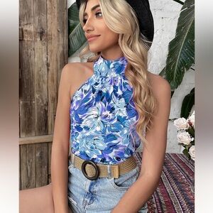 Floral Blue and White Womens top